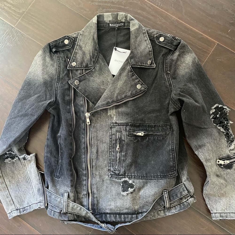 HP Black Denim Distressed Biker Jacket
